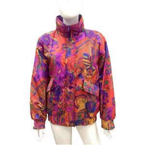 Vintage Women’s Puffer Jacket/ Windbreaker Size M Multicolor Zipper Pockets